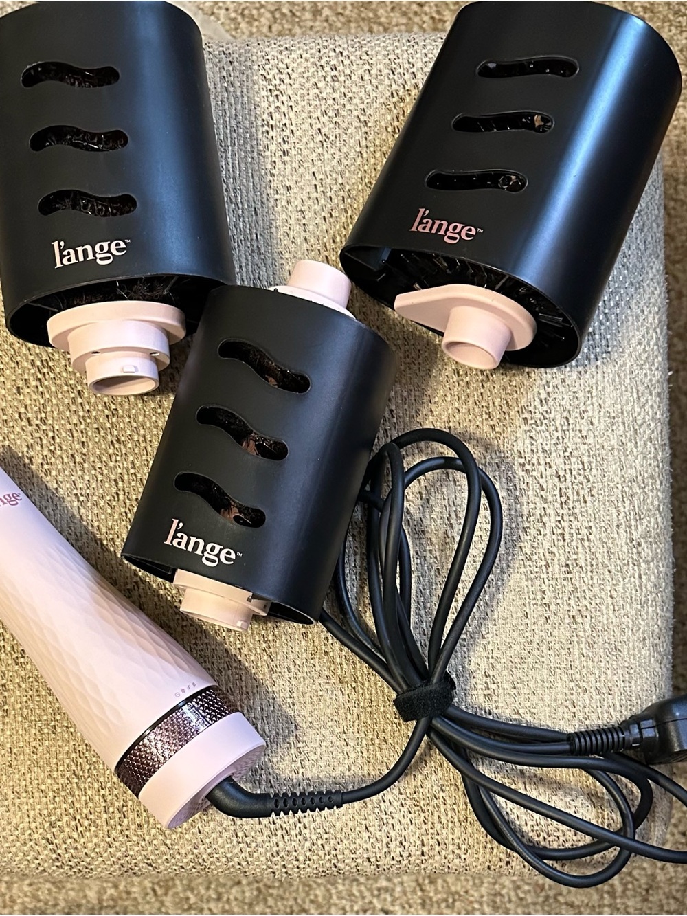 L'ange Black and Pale Pink Hot Rollers Set